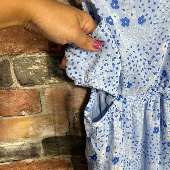 Wonder Nation Baby Blue Floral Open Rib Midi Dress Girls Small (6/6X) - Picture 3 of 6